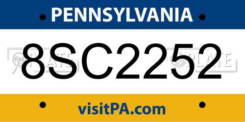 8SC2252 Pennsylvania License Plate