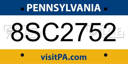 8SC2752 Pennsylvania License Plate