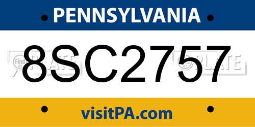 8SC2757 Pennsylvania License Plate