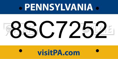 8SC7252 Pennsylvania License Plate