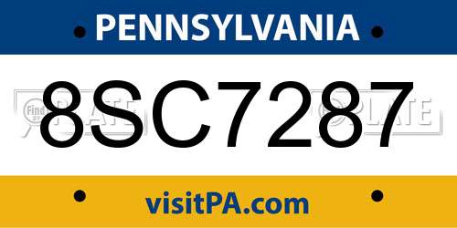 8SC7287 Pennsylvania License Plate