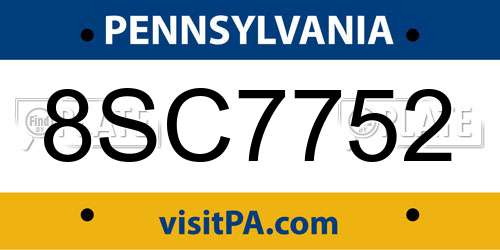 8SC7752 Pennsylvania License Plate