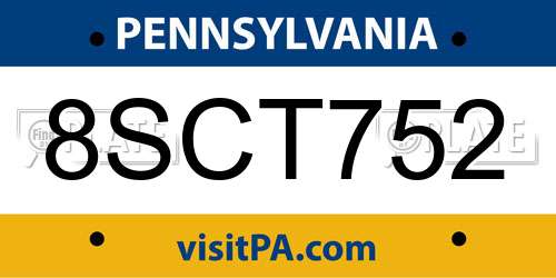 8SCT752 Pennsylvania License Plate