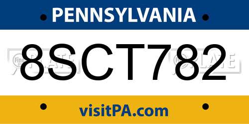8SCT782 Pennsylvania License Plate