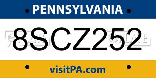 8SCZ252 Pennsylvania License Plate