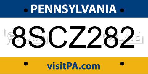8SCZ282 Pennsylvania License Plate