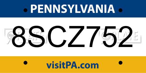 8SCZ752 Pennsylvania License Plate