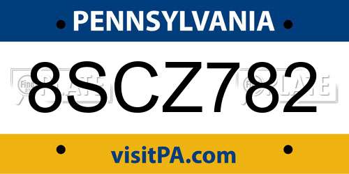 8SCZ782 Pennsylvania License Plate