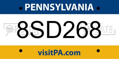 8SD268 Pennsylvania License Plate