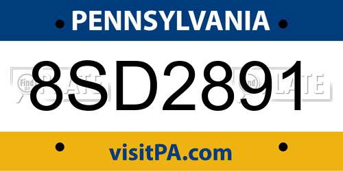 8SD2891 Pennsylvania License Plate