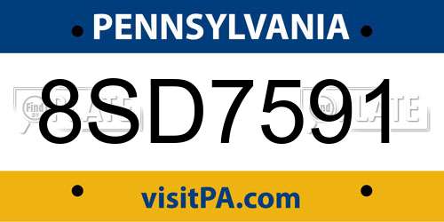 8SD7591 Pennsylvania License Plate