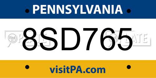8SD765 Pennsylvania License Plate