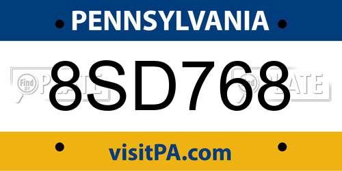 8SD768 Pennsylvania License Plate