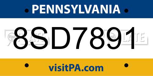 8SD7891 Pennsylvania License Plate