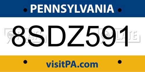 8SDZ591 Pennsylvania License Plate