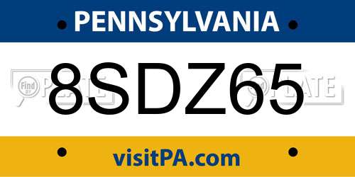 8SDZ65 Pennsylvania License Plate