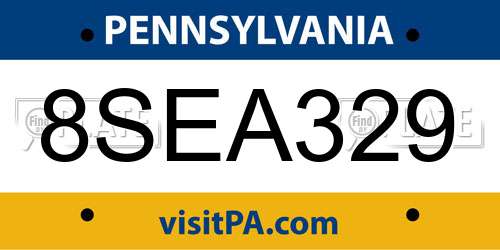 8SEA329 Pennsylvania License Plate