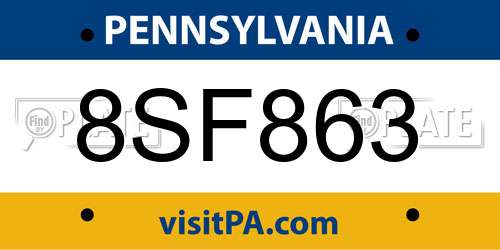 8SF863 Pennsylvania License Plate