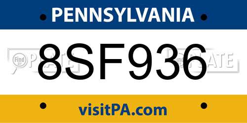 8SF936 Pennsylvania License Plate