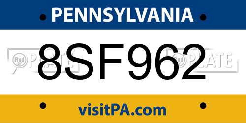 8SF962 Pennsylvania License Plate