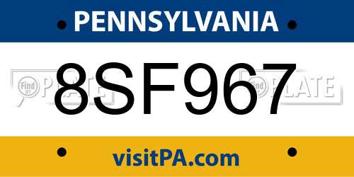8SF967 Pennsylvania License Plate