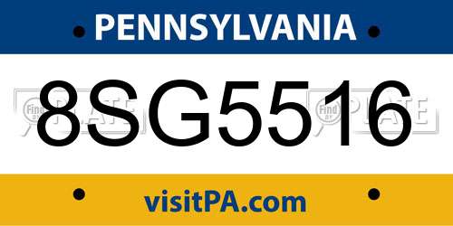 8SG5516 Pennsylvania License Plate
