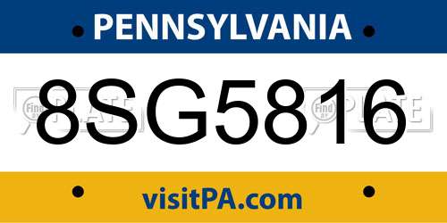 8SG5816 Pennsylvania License Plate