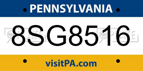 8SG8516 Pennsylvania License Plate