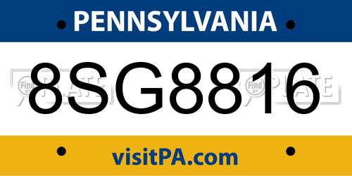 8SG8816 Pennsylvania License Plate