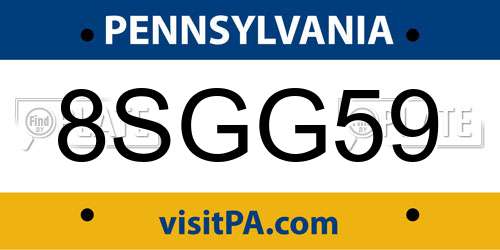 8SGG59 Pennsylvania License Plate