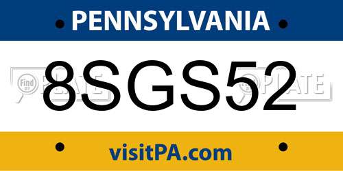 8SGS52 Pennsylvania License Plate
