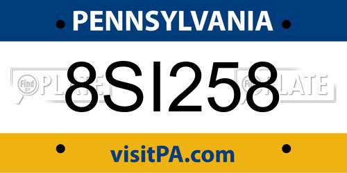 8SI258 Pennsylvania License Plate