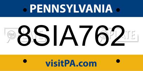 8SIA762 Pennsylvania License Plate