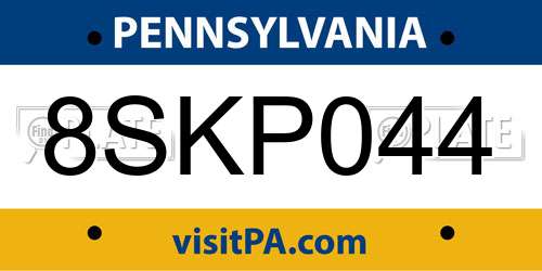 8SKP044 Pennsylvania License Plate