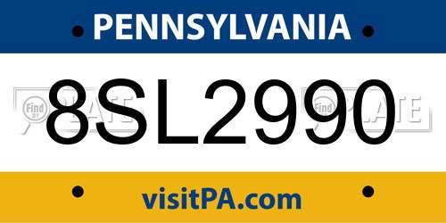 8SL2990 Pennsylvania License Plate