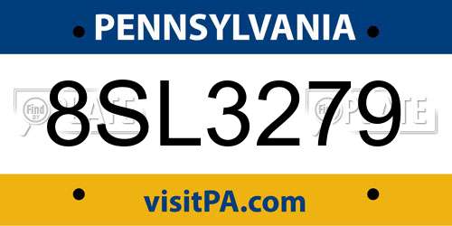 8SL3279 Pennsylvania License Plate