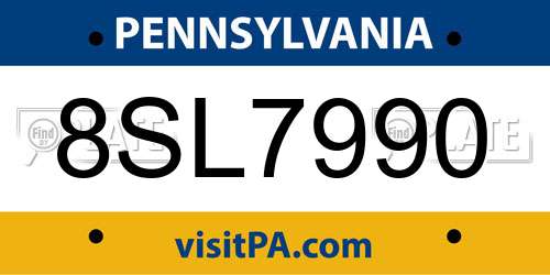8SL7990 Pennsylvania License Plate