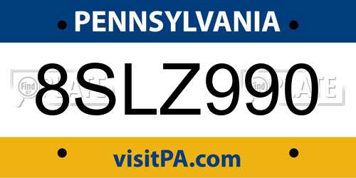 8SLZ990 Pennsylvania License Plate