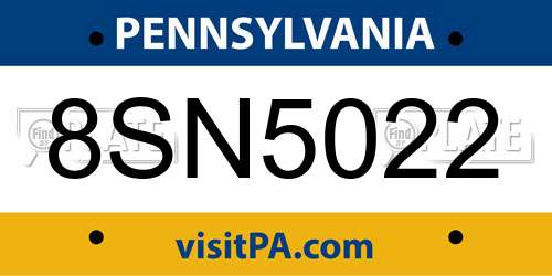 8SN5022 Pennsylvania License Plate
