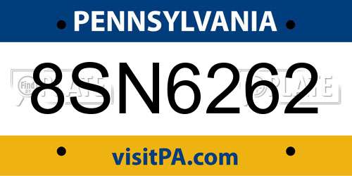 8SN6262 Pennsylvania License Plate