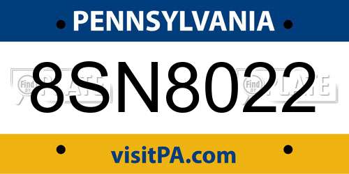 8SN8022 Pennsylvania License Plate