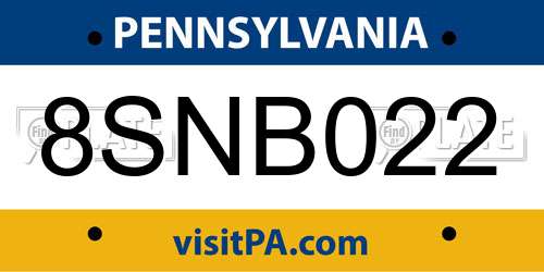 8SNB022 Pennsylvania License Plate