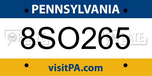 8SO265 Pennsylvania License Plate