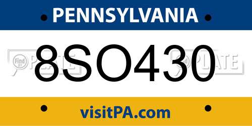 8SO430 Pennsylvania License Plate
