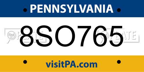 8SO765 Pennsylvania License Plate