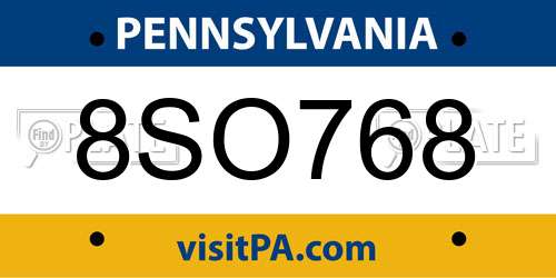 8SO768 Pennsylvania License Plate