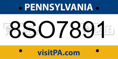 8SO7891 Pennsylvania License Plate