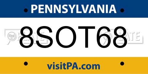 8SOT68 Pennsylvania License Plate