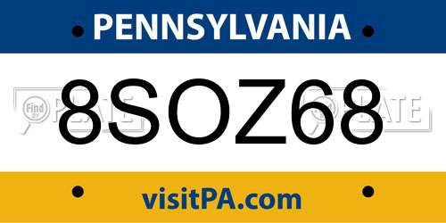 8SOZ68 Pennsylvania License Plate