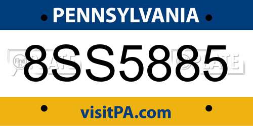 8SS5885 Pennsylvania License Plate